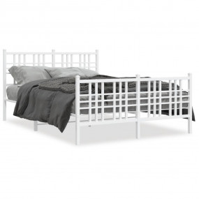 Bed Frame White Steel 55.1 x 74.8 in Bed Frame Rectangu...