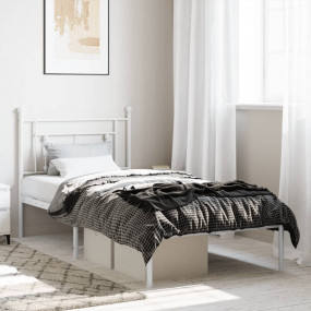 Bed Frame White Powder-Coated Steel Twin Bed Frame Rect...
