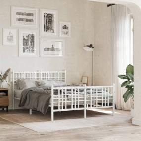 Bed Frame White Steel Full Bed Frame Rectangular Tradit...