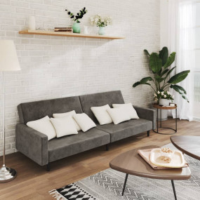 Sofa Bed Dark grey Velvet (100% polyester), wood, plast...