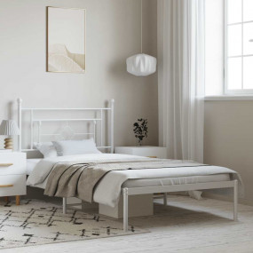 Bed Frame White Powder-Coated Steel Single Bed Frame