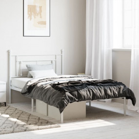 Bed Frame White Powder-Coated Steel Twin Bed Frame Rect...