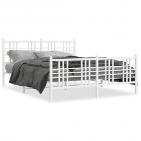 Bed Frame White Steel 59 x 79 in Bed Frame Rectangular