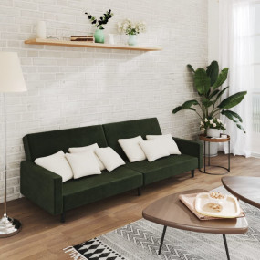 Sofa Bed Dark Green Velvet, Wood, Plastic Standard