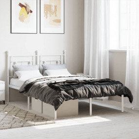 Bed Frame White Powder-Coated Steel Small Double Bed Fr...