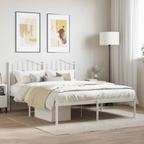 Bed Frame White Powder-Coated Steel Double Bed Frame