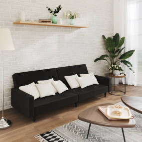 Sofa Bed Black Velvet (100% polyester), wood, plastic M...
