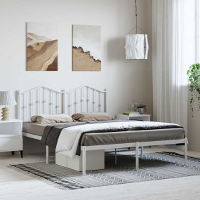 Bed Frame White Powder-Coated Steel King Bed Frame Rect...
