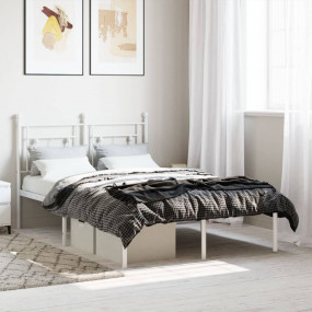 Bed Frame White Powder-Coated Steel Full Bed Frame Rect...