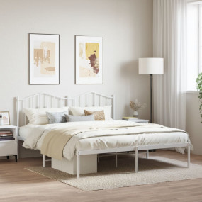 Bed Frame White Powder-Coated Steel 63 x 79 in Bed Fram...
