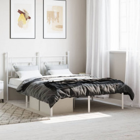 Bed Frame White Powder-Coated Steel Full Bed Frame Rect...