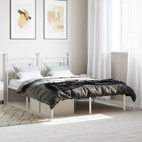 Bed Frame White Steel Double Bed Frame Rectangular Mode...