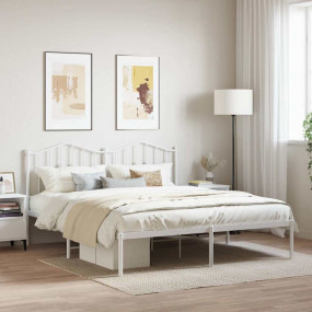 Bed Frame White Powder-Coated Steel King Metal Bed Fram...
