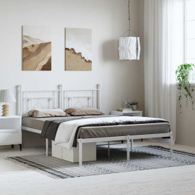 Bed Frame White Powder-Coated Steel King Size Bed Frame