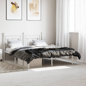 Bed Frame White Powder-Coated Steel Full Bed Frame Rect...