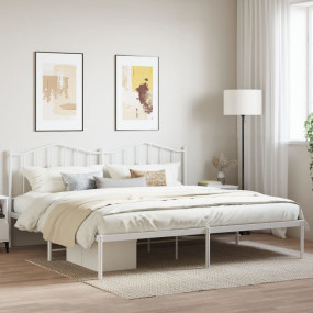 Bed Frame White Powder-Coated Steel Double Bed Frame