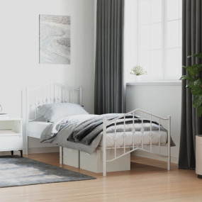 Bed Frame White Powder-Coated Steel Twin Bed Frame Rect...
