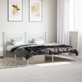 Bed Frame White Powder-coated Steel Full Bed Frame Rect...
