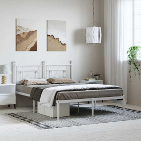 Bed Frame White Powder-Coated Steel Double Bed Frame