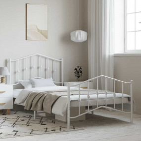 Bed Frame White Powder-Coated Steel Twin Bed Frame Rect...