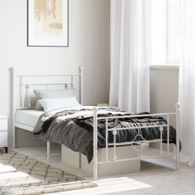 Bed Frame White Powder-coated steel Twin Bed Frame Rect...