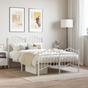Bed Frame White Powder-Coated Steel Double Bed Frame