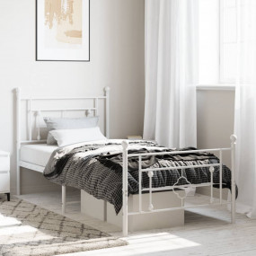Bed Frame White Powder-Coated Steel Twin Bed Frame Rect...
