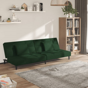 Sofa Bed Dark Green Velvet, Wood, Plastic, Foam 2-seate...