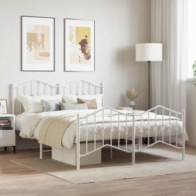 Bed Frame White Powder-Coated Steel Double Bed Frame