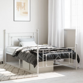 Bed Frame White Powder-Coated Steel Twin Bed Frame Rect...