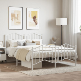 Bed Frame White Powder-coated steel Double Bed Bed Fram...