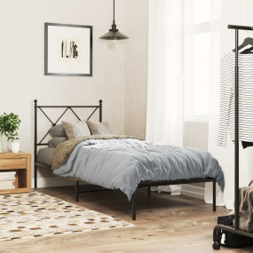 Bed Frame Black Powder-Coated Steel Twin Bed Frame Rect...