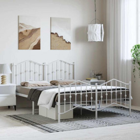 Bed Frame White Powder-coated steel King Bed Frame Rect...