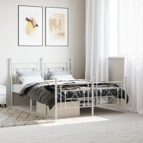 Bed Frame White Steel Double Bed Frame Rectangular Mode...