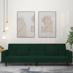 Sofa Bed Dark Green Velvet (100% polyester), wood, plas...
