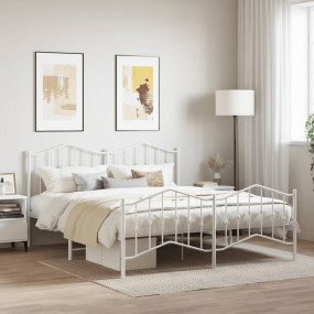 Bed Frame White Powder-Coated Steel Double Bed Bed Fram...
