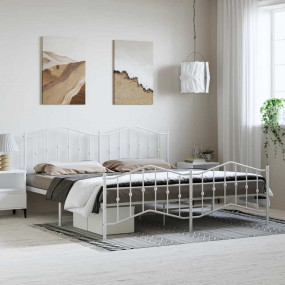 Bed Frame White Powder-Coated Steel Double Bed Frame