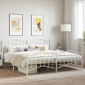 Bed Frame White Steel 78.7 x 78.7 in Bed Frame Rectangu...