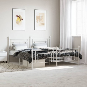 Bed Frame White Powder-Coated Steel Full Modern Bed Fra...