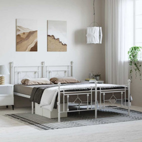 Bed Frame White Powder-Coated Steel Full Bed Frame Rect...