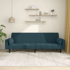 Sofa Bed Blue Velvet (100% polyester), wood, plastic 2-...