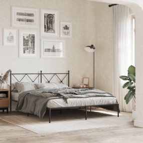Bed Frame Black Powder-Coated Steel King Bed Frame Rect...