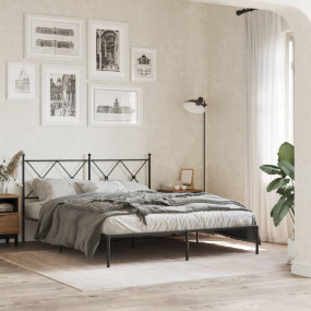 Bed Frame Black Powder-coated steel Full Bed Frame Rect...