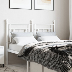 Headboard White Powder-Coated Steel Tall Double Bed Dur...