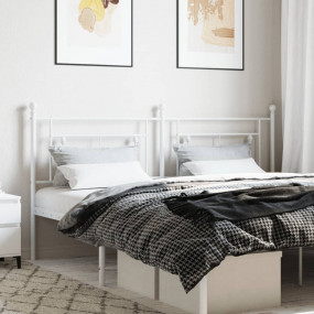 Headboard White Powder-Coated Steel Tall Double Bed Dur...