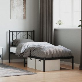 Bed Frame Black Powder-Coated Steel Twin Bed Frame Rect...