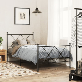 Bed Frame Black Steel Single Rectangular Traditional Du...
