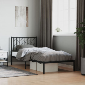 Bed Frame Black Powder-Coated Steel Twin Bed Frame Rect...
