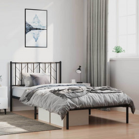 Bed Frame Black Powder-Coated Steel Single Bed Frame