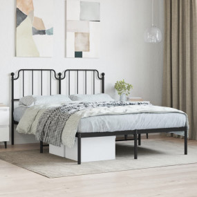 Bed Frame Black Powder-Coated Steel Full Bed Frame Rect...